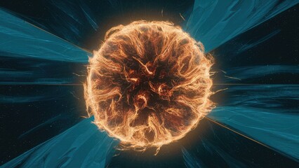 Poster - abstract illustration of an energy sphere in space with textured noise effects.