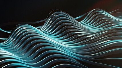 Poster - Abstract illustration featuring a transparent wave line pattern with a blue and black gradient.