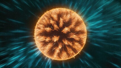 Poster - abstract illustration of an energy sphere in space with textured noise effects.
