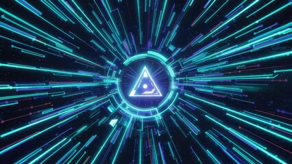 Fototapete - Abstract illustration of digital technology with lines, dots, and triangle shapes in a cyberspace theme.