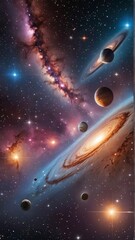 Stars of a planet and galaxy in a free space. 3D rendering, Planets and galaxies in outer space showing the beauty of space exploration, Night sky with stars and nebula. Elements of this image furnish