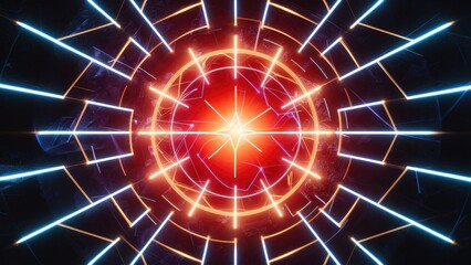Poster - Abstract technology background for nightlife events. Disco lights and music concert light show featuring glowing, shiny geometric patterns and laser reflections. Ideal for award ceremony visuals.