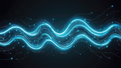 Poster - Abstract technology wave with blue dots and lines on a dark backdrop