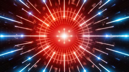 Poster - Abstract technology background for nightlife events. Disco lights and music concert light show featuring glowing, shiny geometric patterns and laser reflections. Ideal for award ceremony visuals.