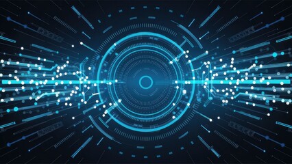 Poster - Abstract technology wave with blue dots and lines on a dark backdrop