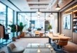 © Dzikrul Husnani - Blur focus of Fashion and modern office interiors. Front view of a loft open space office interior. Blur background, ai