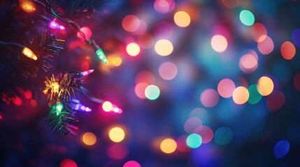 Poster - Colorful bokeh of festive Christmas lights creates a magical atmosphere on a dark night with soft defocused illumination in vibrant hues