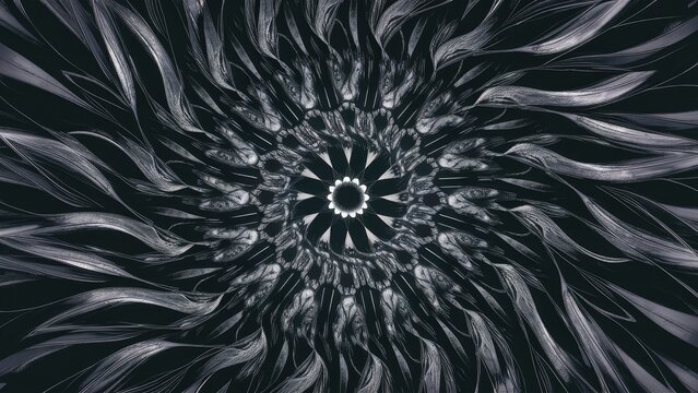 Black and white digital abstract fractal background created using computer graphics.