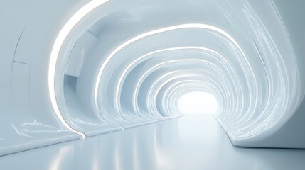 Poster - 3D rendering of an abstract white sci fi tunnel resembling a futuristic spaceship corridor