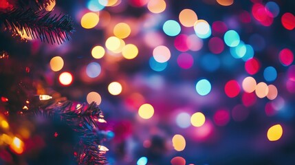 Poster - Colorful bokeh of festive Christmas lights creates a magical atmosphere on a dark night with soft defocused illumination in vibrant hues