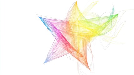 Poster - Abstract line drawing of a colored star created with a hand on a white background