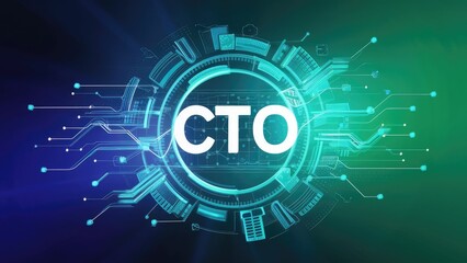 Aufkleber - Chief Technology Officer (CTO) Illustration on a Vibrant Cyan Blue Green Background