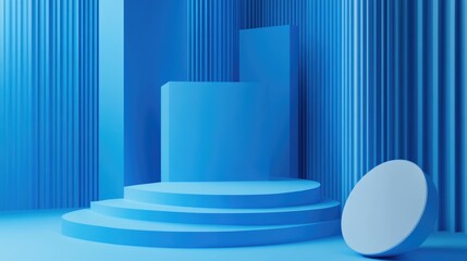 Poster - Abstract design featuring a blue minimalist geometric composition in 3D illustration