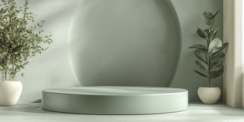 Poster - 3D Rendering of a Sage Green Podium for Product Display and Social Media Advertising