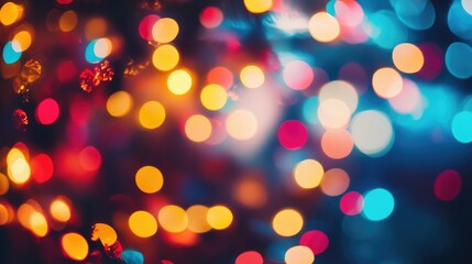 Poster - Colorful bokeh of festive Christmas lights creates a magical atmosphere on a dark night with soft defocused illumination in vibrant hues