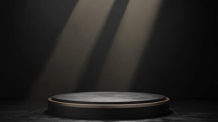 Poster - Black podium on a dark background Realistic dark platform design 3D rendering