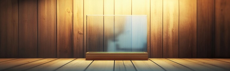 Poster - 3D illustration featuring a wooden background with a glass display