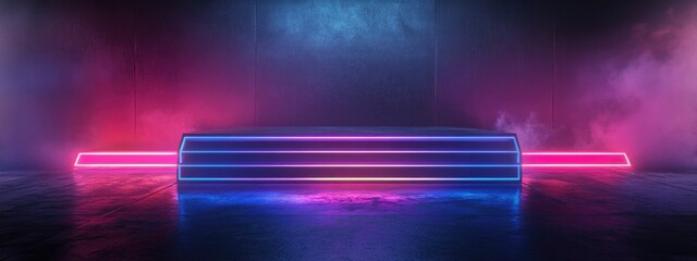 Aufkleber - 3D rendered abstract background featuring a podium stage display ideal for product showcasing with a cyberpunk aesthetic