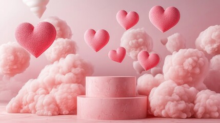 Aufkleber - 3D rendering of a podium adorned with heart shapes