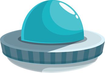 Poster - cartoon style ufo with a blue dome is hovering in the air, ready for an out of this world adventure
