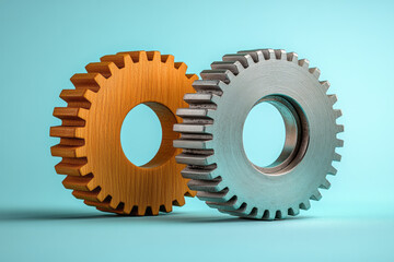 Aufkleber - Wooden gears from an old mill, isolated on a pastel-colored backdrop,