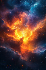 Poster - Cosmic nebula with swirling colors and stars, designed as a digital art background,