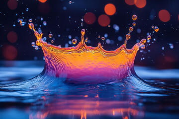 Poster - abstract blue splash wave with vibrant multicolored background,