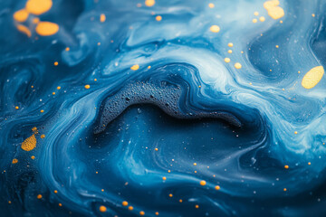 Poster - Blue liquid splash with swirling multicolor abstract background,