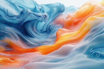 Poster - Fluid blue wave merging with vibrant multicolored abstract patterns,