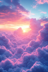 Poster - Dreamy pastel clouds with soft gradients, creating a serene digital art background,