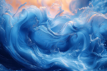 Poster - Blue splash wave with swirling hues of color in the background,