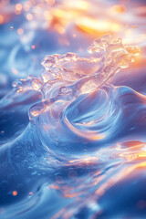 Poster - Abstract blue wave and splash with a radiant multicolored background,