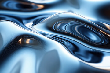 Poster - An abstract liquid metal surface with reflective waves, for a dynamic digital background,