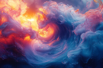 Poster - Fluid blue wave against a dynamic multicolor abstract backdrop,