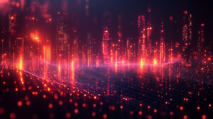 Poster - A vibrant city skyline comes to life with glowing lights and a digital effect, creating a mesmerizing atmosphere.