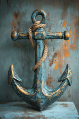 Poster - A decorative shipâ€™s anchor with rope accents, isolated on a soft pastel backdrop,
