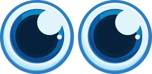 Poster - Two big cartoon eyes looking up with blue iris, big pupil and light reflection, isolated over white background
