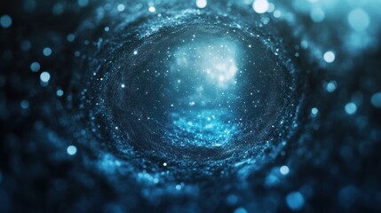 Poster - A mesmerizing cosmic vortex of swirling blue light and particles, resembling a galaxy or black hole in deep space.
