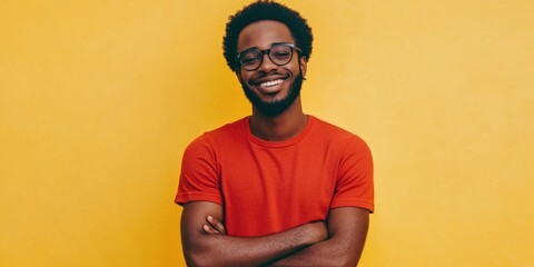 Wall Mural - Happy Male Model with Red Shirt and Glasses