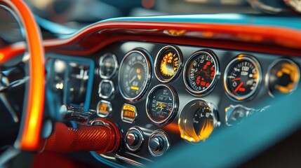 Vintage Car Dashboard with Classic Gauges