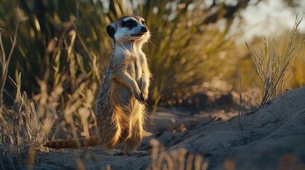 Wall Mural - A Curious Meerkat in the Golden Hour