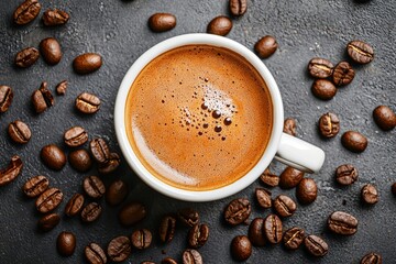 Freshly brewed coffee in a white cup