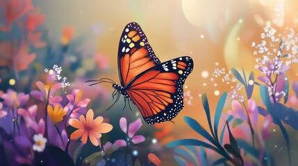 Sticker - Monarch Butterfly in a Dreamy Meadow