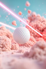 Aufkleber - Futuristic golf ball floating through pink powder with neon laser beams