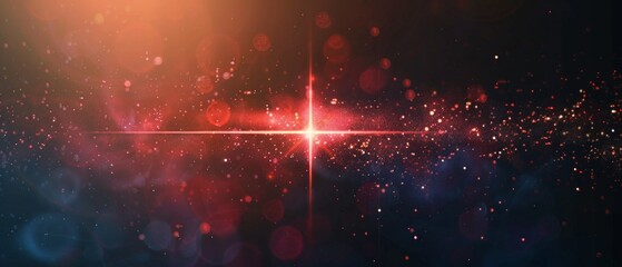 Wall Mural - A cosmic-themed widescreen image shows a mix of colors like black, blue, red, and gold, with scattered stars of different sizes, evoking the vastness of space.