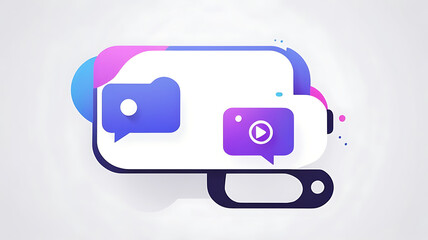 a minimalist icon of a chat bubble with a video camera, symbolizing video chats, on a white background.