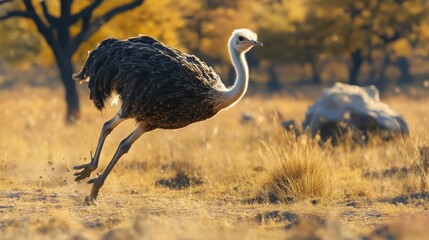 Sticker - Ostrich Running Through Golden Grassland