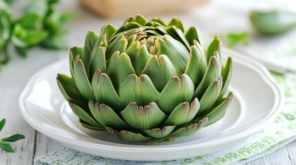 Canvas Print - Single Artichoke on a White Plate