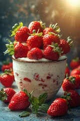 Wall Mural - Fresh strawberries and yogurt bowl