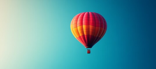 Hot air balloon on blue background. Generative AI technology.	
